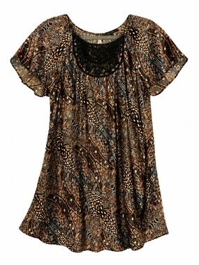 100% Silk Alice Ritter Short Sleeve Tunic or nightgown with Crocheted Yoke